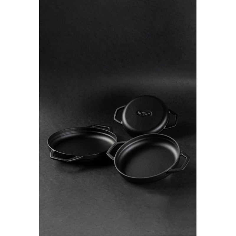 Emaliuota ketaus keptuvė su dviem rankenomis Hosse, Black Onyx, Ф22cm | Plokščia ketaus keptuvė | Ketaus keptuvė |
